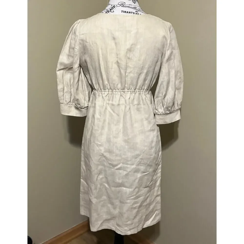 Anthropologie Fei Womens 100% Linen Golden Road Elegant Dress Petite Preppy EUC - Picture 3 of 9